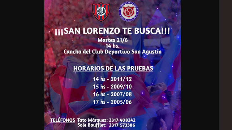 San Lorenzo probar&aacute; jugadores en San Agust&iacute;n