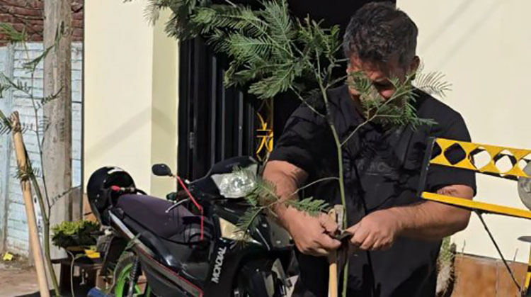 Esteban Naudin restaur&oacute; se&ntilde;al&eacute;tica y plant&oacute; &aacute;rboles junto a los vecinos